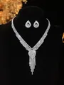 Silver bridal jewelry set featuring multi-row rhinestone fringe necklace and earrings - Silver Disc Tassel Necklace Earrings Set (PJ--T0205)