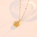 Elegant gold spinning flower pendant necklace with shimmering zircon stones for women - Zirconia Rotating Flower Necklace (X2118)