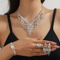 Silver bridal jewelry set with sparkling rhinestones, necklace, earrings and ring - Silver Lace Tassel Necklace Bracelet Earrings Ring Set (PJ--T0264)