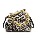 Borsa a mano retrò leopardata con catena dorata e tracolla nera regolabile in ecopelle - Nero