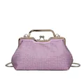 Elegante lila Strass Abendtasche mit Metallgriff und abnehmbarem Ketten-Schultergurt - Lila