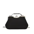 Elegante schwarze Strass-Clutch Tasche mit silbernem Metallgriff und Kettengurt - Schwarz