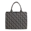 Elegante bolso tote de jacquard con motivos geométricos y asas resistentes para diario - Negro