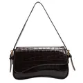 Glossy dark brown crocodile embossed leather shoulder bag with wavy base design - Brown