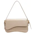 Chic beige crocodile pattern handbag with glossy finish and modern asymmetrical flap - Khaki