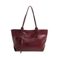 Borsa tote bordeaux minimalista con cuciture geometriche e grande capacità - Rosso