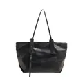 Borsa tote nera capiente da donna con patchwork geometrico e sottili spalline resistenti - Nero