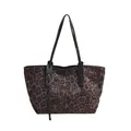 Grande borsa shopper con stampa leopardata e manici neri per look autunno e inverno - Nero