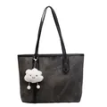 Minimalist large charcoal tote bag with cloud charm accessory and black leather handles - No Pendant / Brown