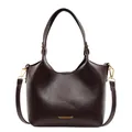 Borsa tote retrò marrone scuro in pelle sintetica con dettagli dorati e tracolla - caffè