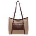 Bolso tote caqui grande con bolsillo marrón con cremallera y herrajes oro - Caqui Oscuro