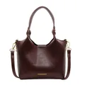 Borsa tote retrò marrone scuro con dettagli dorati e scritte alla moda - Marrone