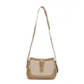 Bolso bandolera de lona beige con ribete de cuero caqui y correa ajustable - Caqui