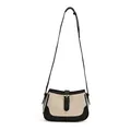 Bolso bandolera de lona beige con ribetes de cuero negro en contraste mujer - Negro