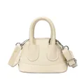 Mini cream-colored shell bag in pebbled leather with silver hardware and crossbody strap - White