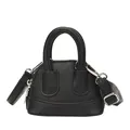 Mini black pebble leather crossbody bag with silver hardware and detachable strap - Black