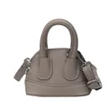 Miniature shell-shaped crossbody handbag in taupe pebble leather with adjustable strap - Gray