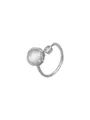 Detailed close-up of a silver bypass ring featuring a large cat's eye stone and zircon - Silver Tone Ring (J0008)