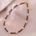 Collier en perles baroques et œil de tigre sur soie champagne avec fermoir doré - Collier / X3454 Collier Perle d'Eau Douce Œil de Tigre