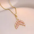 Detail of pink marquise gemstone fishtail pendant on a gold O-chain necklace - Gold Pink Mermaid Tail (X1474) / Gold