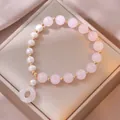 Elegantes Perlenarmband mit Rosa Kristall, Süßwasserperlen und einem Jade-Anhänger - Rosenquarz Süßwasserperle Friedensschnalle Stil (TS0069)