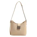 Schicke beige Beuteltasche mit silberner Kette und Metall-S-Schnallenverschluss - Gebrochenes Weiß