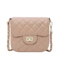 Quilted light coffee crossbody chain bag with golden twist lock for women - Large / Khaki