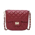Quilted crossbody bag in deep burgundy faux leather with gold chain strap and turn-lock - Large / Burgundy