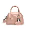 Pink Boston handbag in shiny wrinkled PU leather with heart charm and shoulder strap - With Ornament / Pink