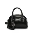 Minimalist black faux leather handbag with glossy texture and heart charm detail - With Ornament / Black