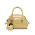 Pale yellow patent leather handbag with heart charm and top handle for women - Yellow