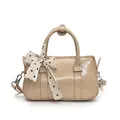 Schicke beige glänzende PU-Leder Tasche mit gepunktetem Halstuch an den Doppelgriffen - Khaki