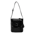 Schwarze Bucket Bag aus Lackleder mit Krokoprägung, silberner Schnalle und Trageriemen - Krokodilmuster / Schwarz