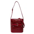 Dark red crocodile pattern bucket bag with silver metal buckle and adjustable strap - Crocodile Pattern / Red