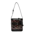 Braune Bucket Bag mit Leopardenmuster, schwarzen Lederbesätzen und verstellbarem Riemen - Leopardenmuster