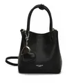 Borsa a secchiello nera con trama litchi, manici cilindrici e ciondolo a cuore - Con Ciondolo a Cuore / Nero
