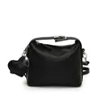 Chic black textured leather square crossbody bag with heart pendant and top handle - Without Pendant / Black