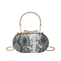 Pochette retrò a pelle di serpente grigia con chiusura a fiocco dorato e catena - Nero
