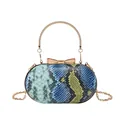 Borsa da sera retrò con motivo a serpente, manico dorato e trama pitonata colorata - Blu