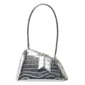 Borsa a mano asimmetrica argento da donna con trama coccodrillo metallizzata - Argento