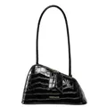 Borsa a spalla nera con goffratura a coccodrillo, design asimmetrico e finitura lucida - Nero