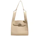 Minimalist cream white crossbody bag with lychee texture and silver twist lock buckle - Large / Off White