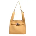 Chic yellow crossbody bag with litchi texture leather and metal twist lock detail - Large / Light Yellow
