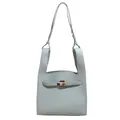 Chic light blue leather crossbody bag with metal twist-lock and fine lychee texture - Large / Blue