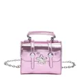 Mini pink metallic Cambridge style crossbody bag with star ornament and silver chain - Pink