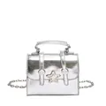 Mini silver metallic satchel bag with star buckle and chain strap on white background - Silver