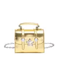 Mini metallic gold chain crossbody bag with a silver star buckle and mirrored finish - Gold