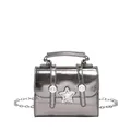 Mini silver metallic satchel bag with star buckle and sleek chain strap for women - Gunmetal