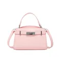 Pink Kelly style crossbody bag in glossy faux leather with silver buckle and top handle - Pink