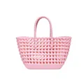 Pink jelly woven tote bag with hollow design and round handles for summer leisure - Pink